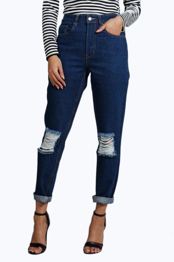 Cara 70&#39;s Wash Knee Rip Mom Jeans